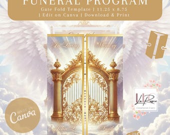 Golden Gatefold Funeral Program Template