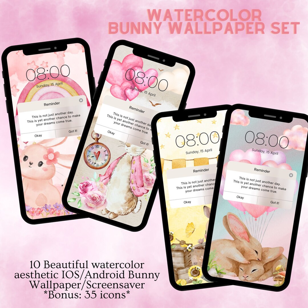 Watercolor Bunny Wallpaper Set/icons - Etsy