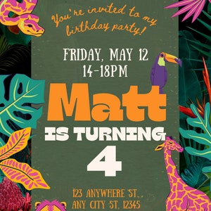 Jungle Themed birthday Party invitation