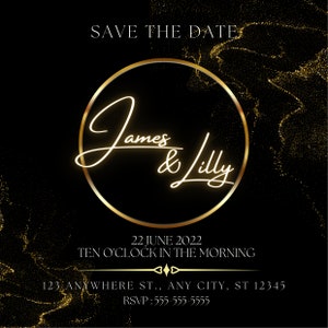 Elegant Black and Gold Save the Date and Invitation