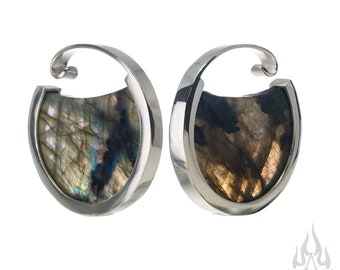 Buddha Jewelry Muse Hoop Weights Small - White Gold + Labradorite