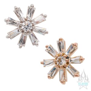 Buddha Jewelry threadless: "Deliah" Baguette Flower End in Gold with CZ's