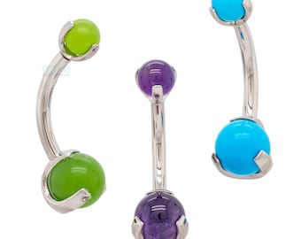 Industrial Strength Stone Ball Navel Curve in Prong Setting