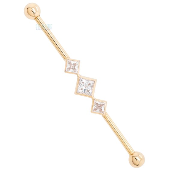 BVLA Jenna Industrial Barbell in Gold With In line Princess cut