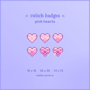 Badge Twitch Sub/Bit con Pixel Art a forma di cuore rosa