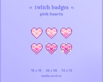 Pink Heart Pixel Art Twitch Sub/Bit Badges