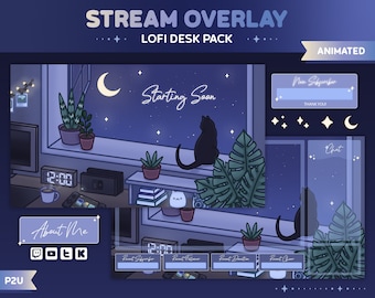 Lofi Desk Animated Customizable Stream Overlay Pack