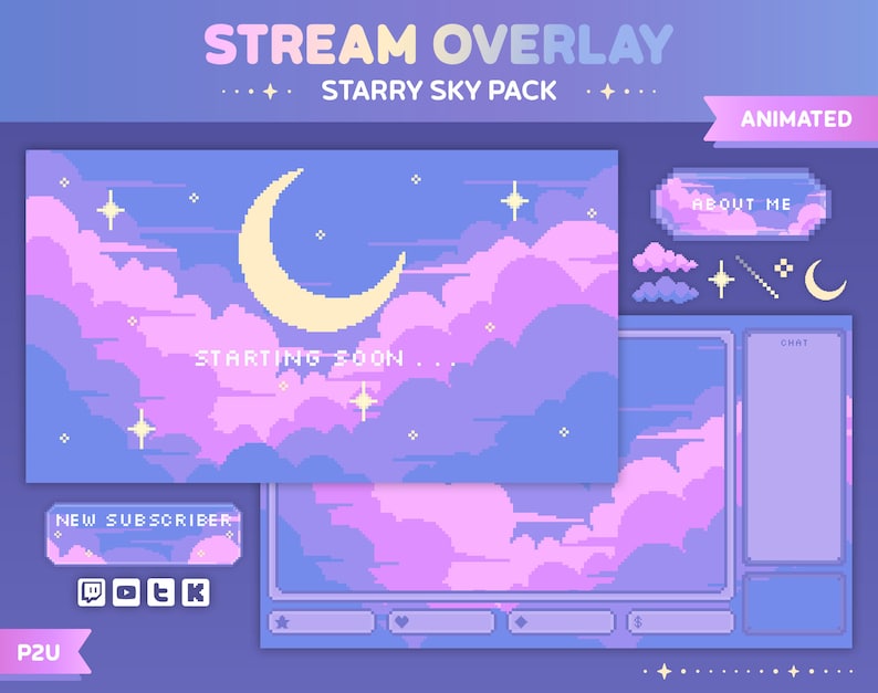 Starry Sky Animated Customizable Stream Overlay Pack Pixel - Etsy