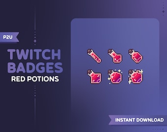 Röd trolldryck Pixel Art Twitch Sub/Bit-märken