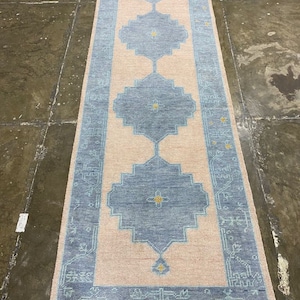 Hand Knotted Wool Oushak Rug, Pink & Blue, Made To Order