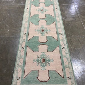 3x10 Hand knotted Pink/Green Oushak Geometric Knotted Modern Oushak rug/large area/ oushak rug Area Rug,Turkish Oushak,Living Room Rug