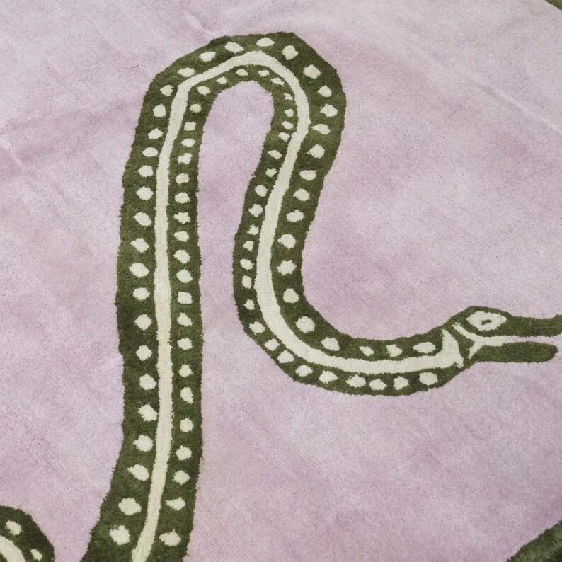 Hand Tufted Snake Rug Lilac/olive Color Irregular Design Made to Order ...