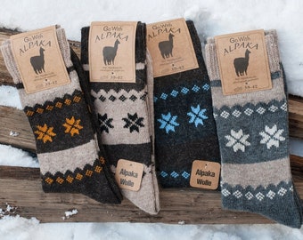 2 PAIRS Very Soft Alpaca Wool Unisex Men's and Women's Thermal Knit Socks for Winter Hiking | Cozy Gift