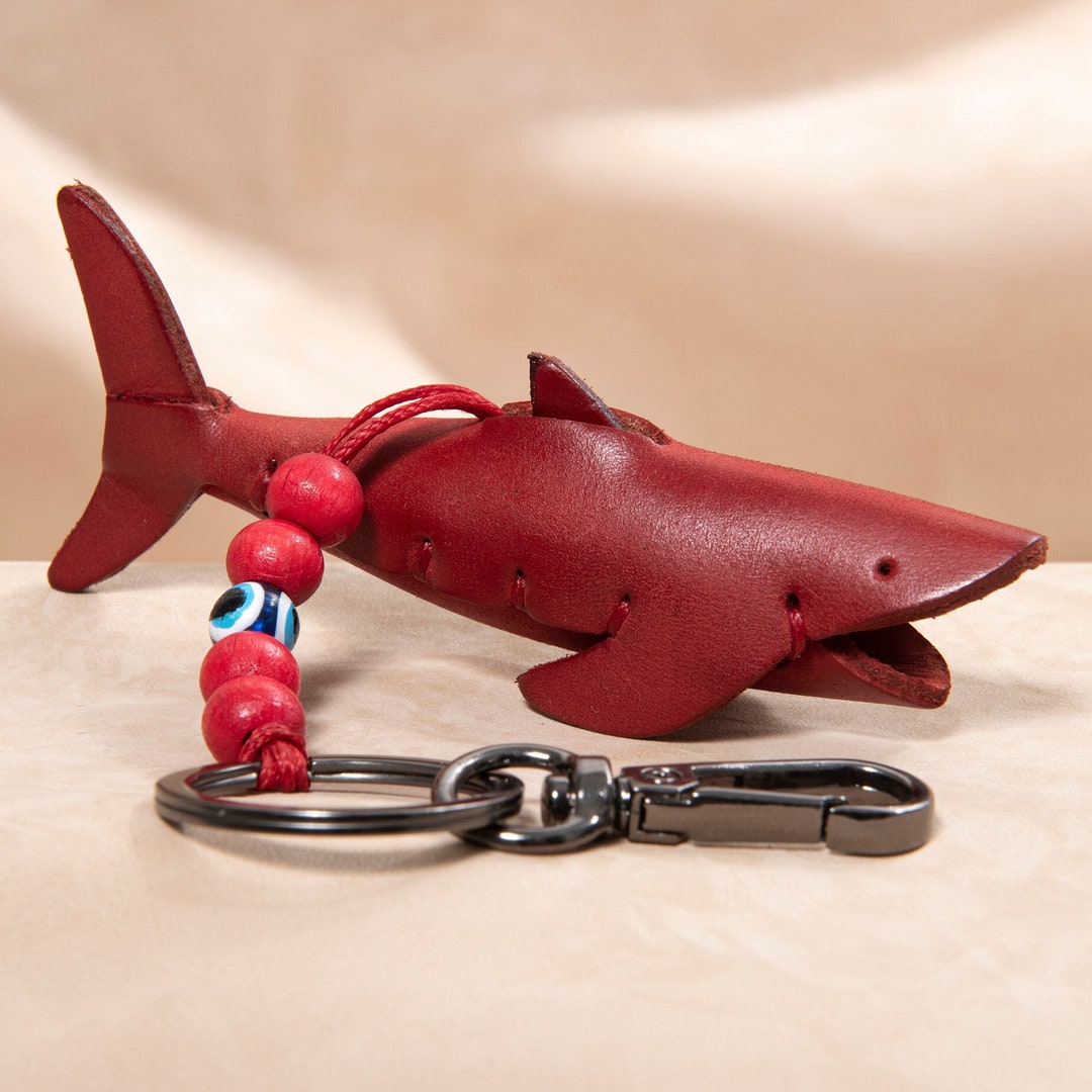 Leather Shark Key Chain for Shark Lovers, 5 Colors Backpack Charm