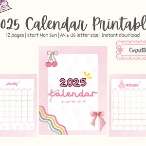 Coquette Pink Calendar 2025 Printable, Kids Calendar 2025,Printable Calendar, Calendar 2025, 2025 Calendar, Academic Calendar,That Girl 2025