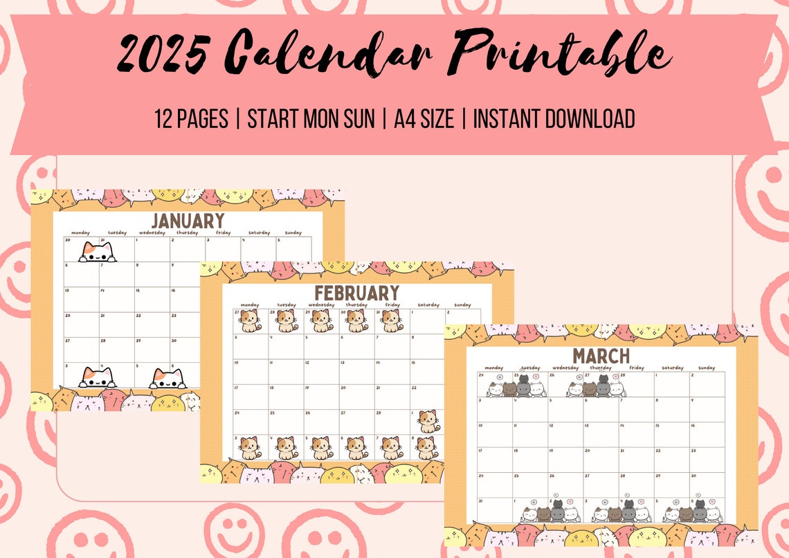 Calendar 2025 Printable, Kids Calendar 2025, Printable Calendar ...