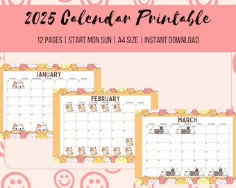 Calendar 2025 Printable, Kids Calendar 2025, Printable Calendar ...