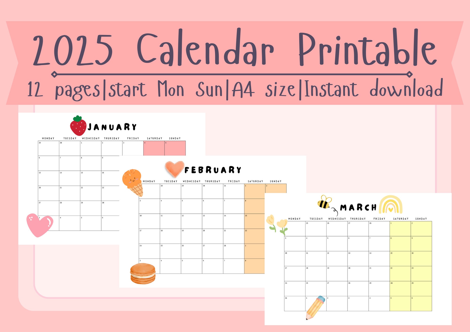 Calendar 2025 Printable, Kids Calendar 2025, Printable Calendar, Calendar 2025, 2025 Calendar