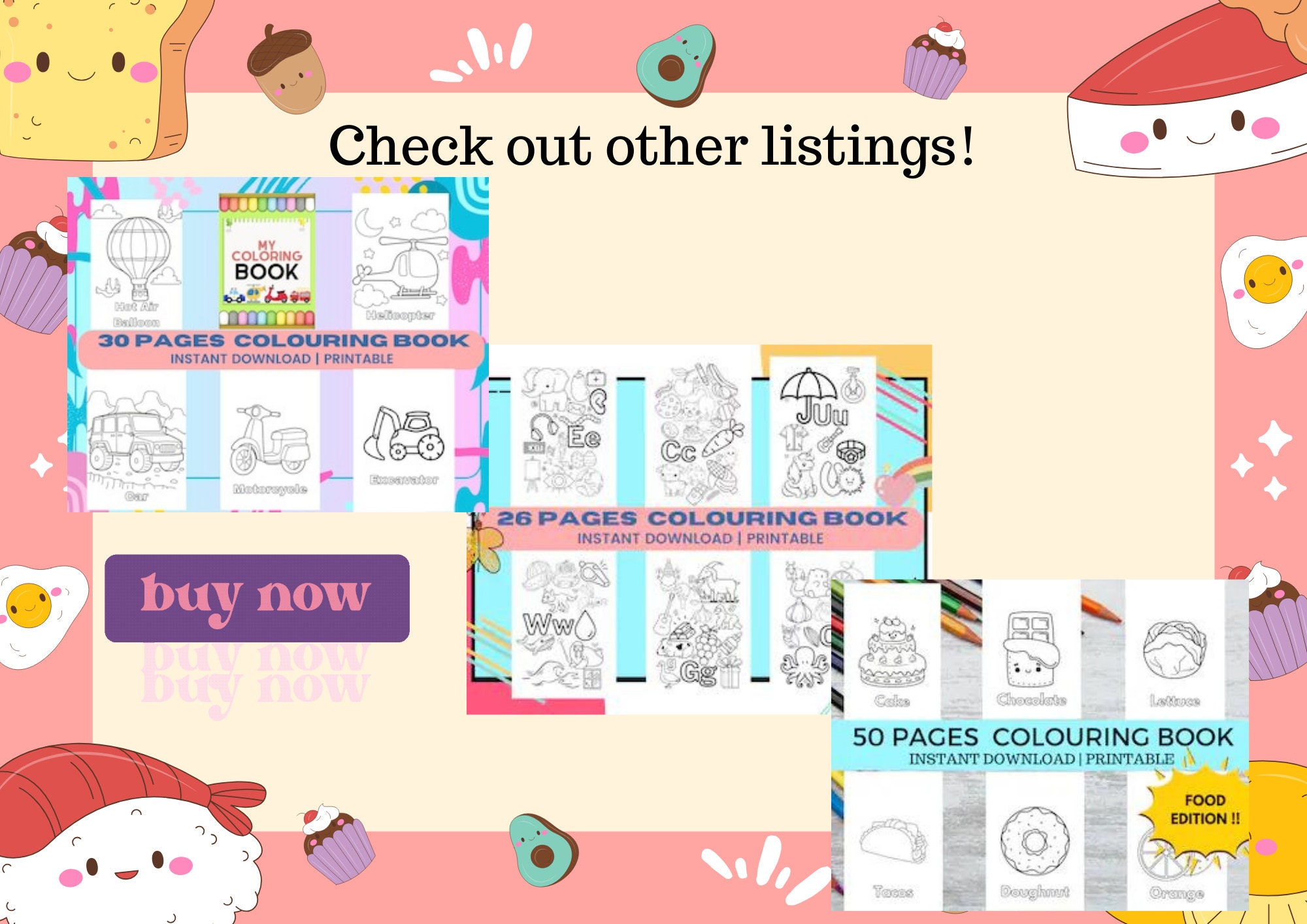 40 Easy Cute Kawaii Food Coloring Pages