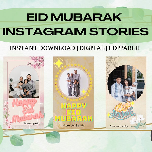 Eid Mubarak Card Instagram Stories Editable Template Digital Printable Exclusive Pretty Aesthetic Cute