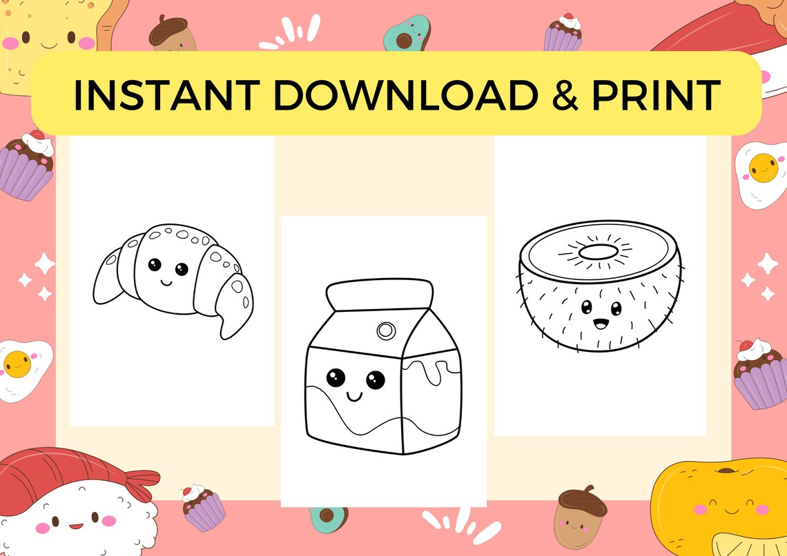 40 Easy Cute Kawaii Food Coloring Pages for Kids
