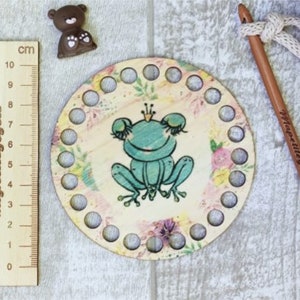 Wooden base with fairy and dragon themed illustrations for crochet basket, laser cut, poplar CP basket top