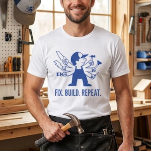 Jack Of All Trades Multi-Tool Handyman Illustration T-Shirt | Fix Build Repeat Tee