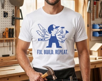 Jack Of All Trades Multi-Tool Handyman Illustration T-Shirt | Fix Build Repeat Tee