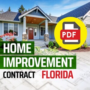 Fillable PDF Home Improvement Contract (Florida) for Remodeling Contractors | Printable Letter Size Form
