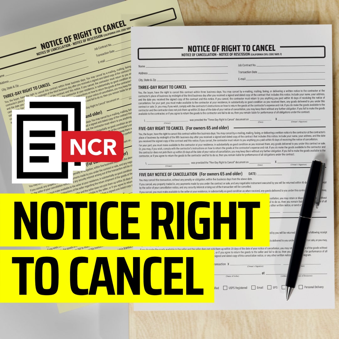 Notice of Right to Cancel NCR Form (pack of 10) Etsy