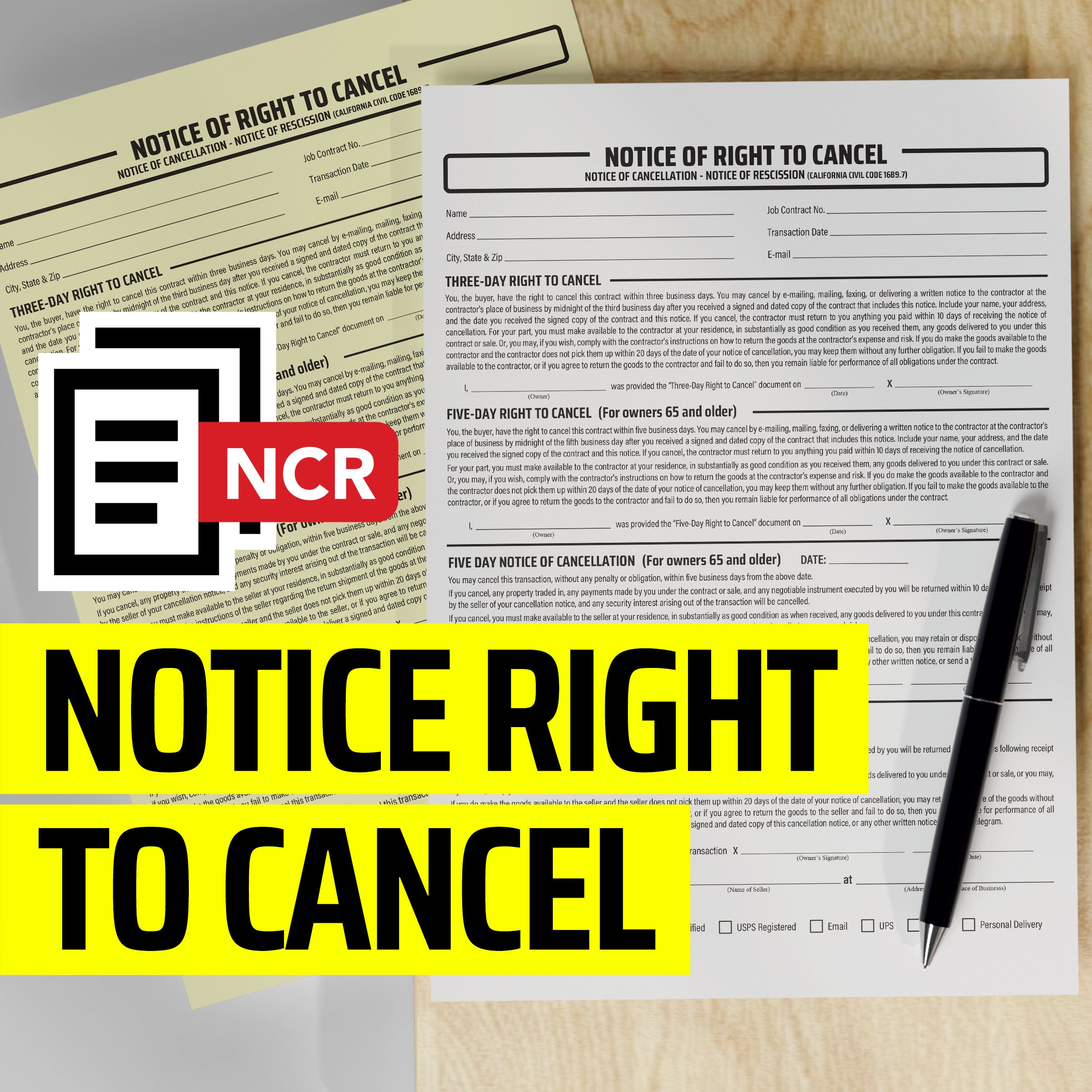 Notice of Right to Cancel NCR Form (pack of 10) Etsy