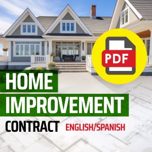 May include: A home improvement contract in English and Spanish, with a PDF icon and a house in the background.
