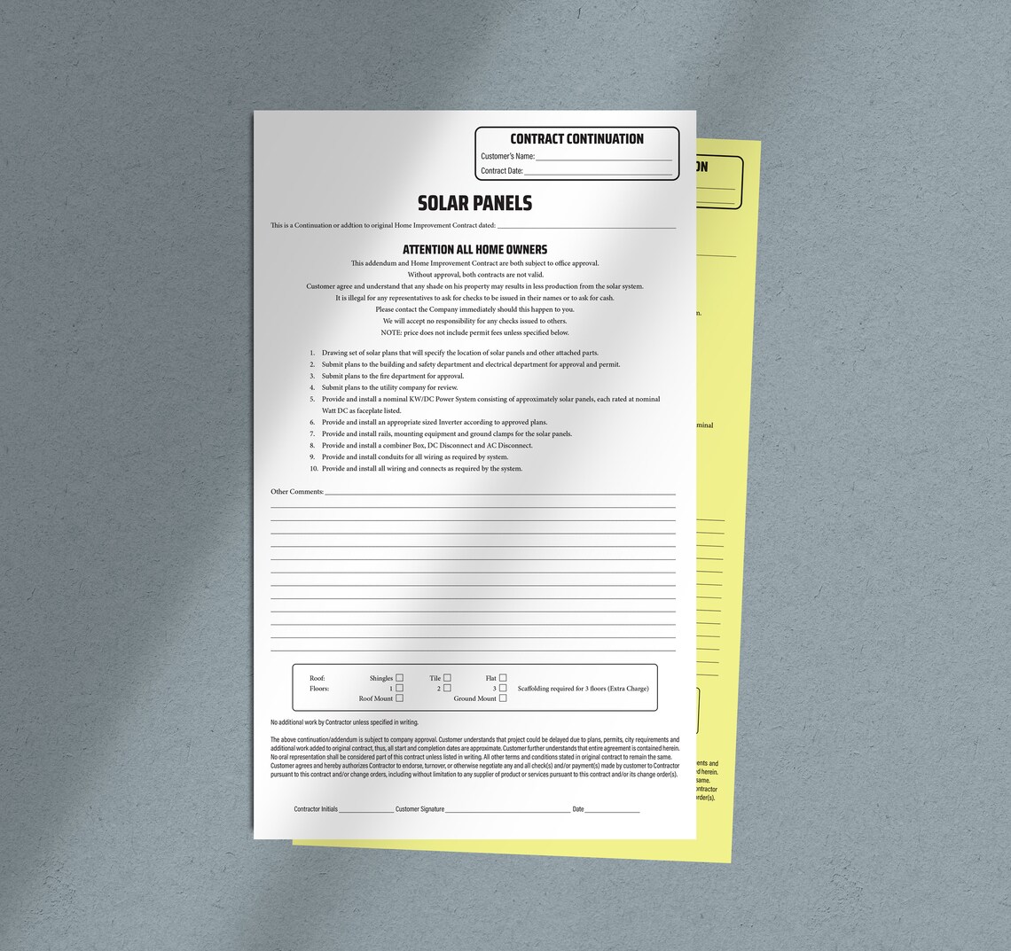 SOLAR PANELS Addendum - NCR Form (pack of 10) - Etsy
