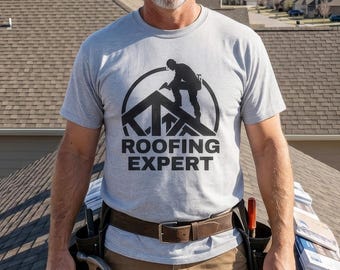 Roofing Expert T-Shirt | Roofer Silhouette, Construction Crew Shirt, Front Print
