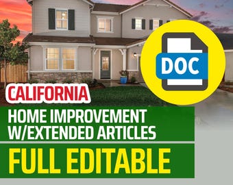 CA Home Improvement Contract w/extended articles (Word Doc) for Remodeling Contractors | Printable Multi-page Letter Size Form