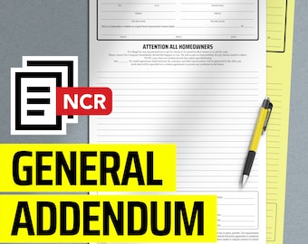 General Addendum Contract Form - Carbonless NCR Paper for Home Remodeling Contractors (Pack of 10)