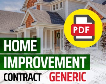Fillable PDF Home Improvement Contract (Generic) for Remodeling Contractors | Printable Legal Size Form
