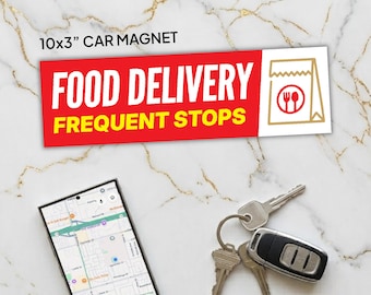 Food Delivery Driver Food Package 10x3" Car Magnet | Red-White-Yellow Safety Sign