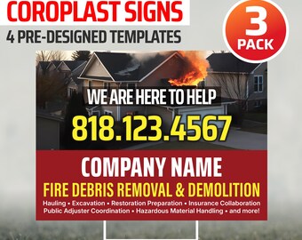 Coroplast Signs for Water-Fire Damage (Pack of 3) - Double-Sided  Printing, 4 Designs