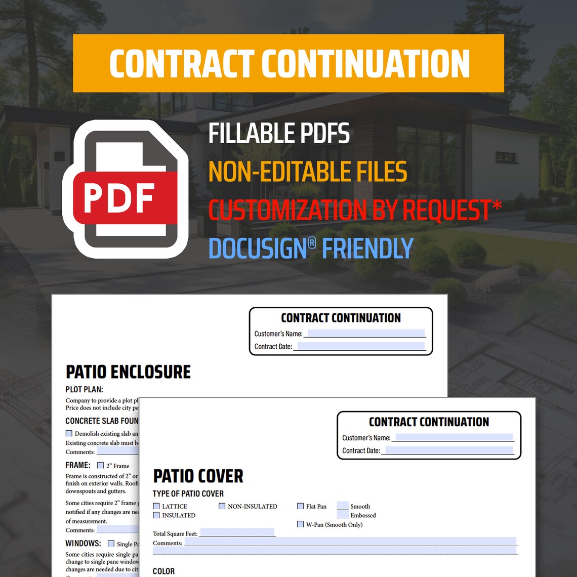 Fillable PDF PATIO Addendum (cover, Enclosure) for Remodeling ...