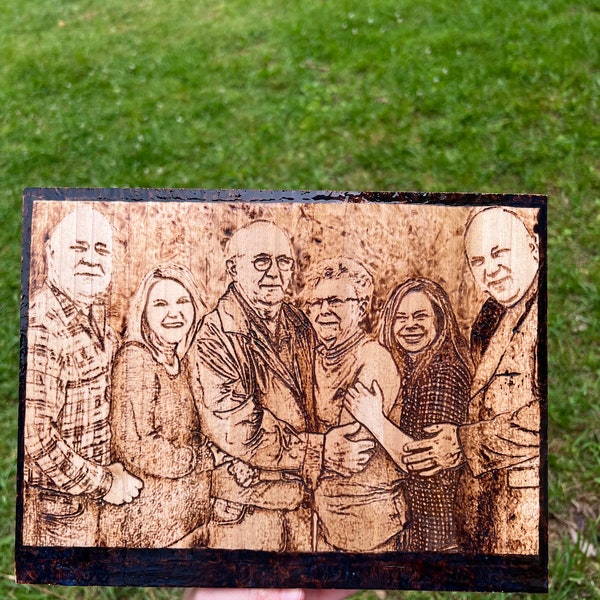 custom personalized hand burned wooden woodburned pyrography family couple group portrait