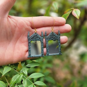 Inner temple collection. Mirror of reflections divination and scrying earrings. Polymer Clay.