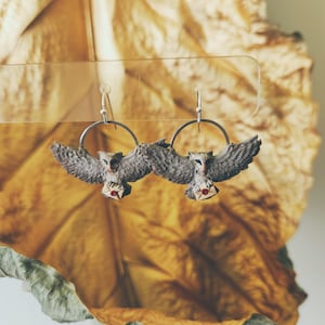 Messenger Owl Dangle earrings. Polymer Clay