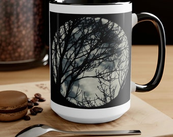 15oz - Two-Tone Tree Silhouette Moon Coffee Mug