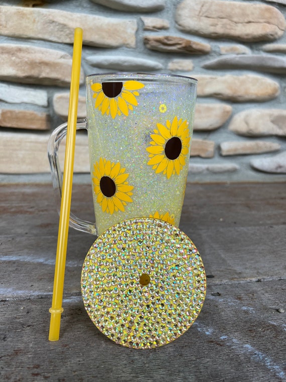 Sunflower Snow Globe Tumbler with Rhinestone lid