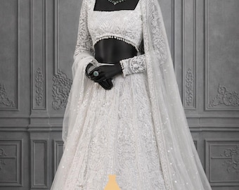Off White Lehenga Choli Set | Thread & Sequence Embroidery | Fully Stitched Lehenga with Dupatta | Ready To wear | Wedding Lehenga |Lehenga