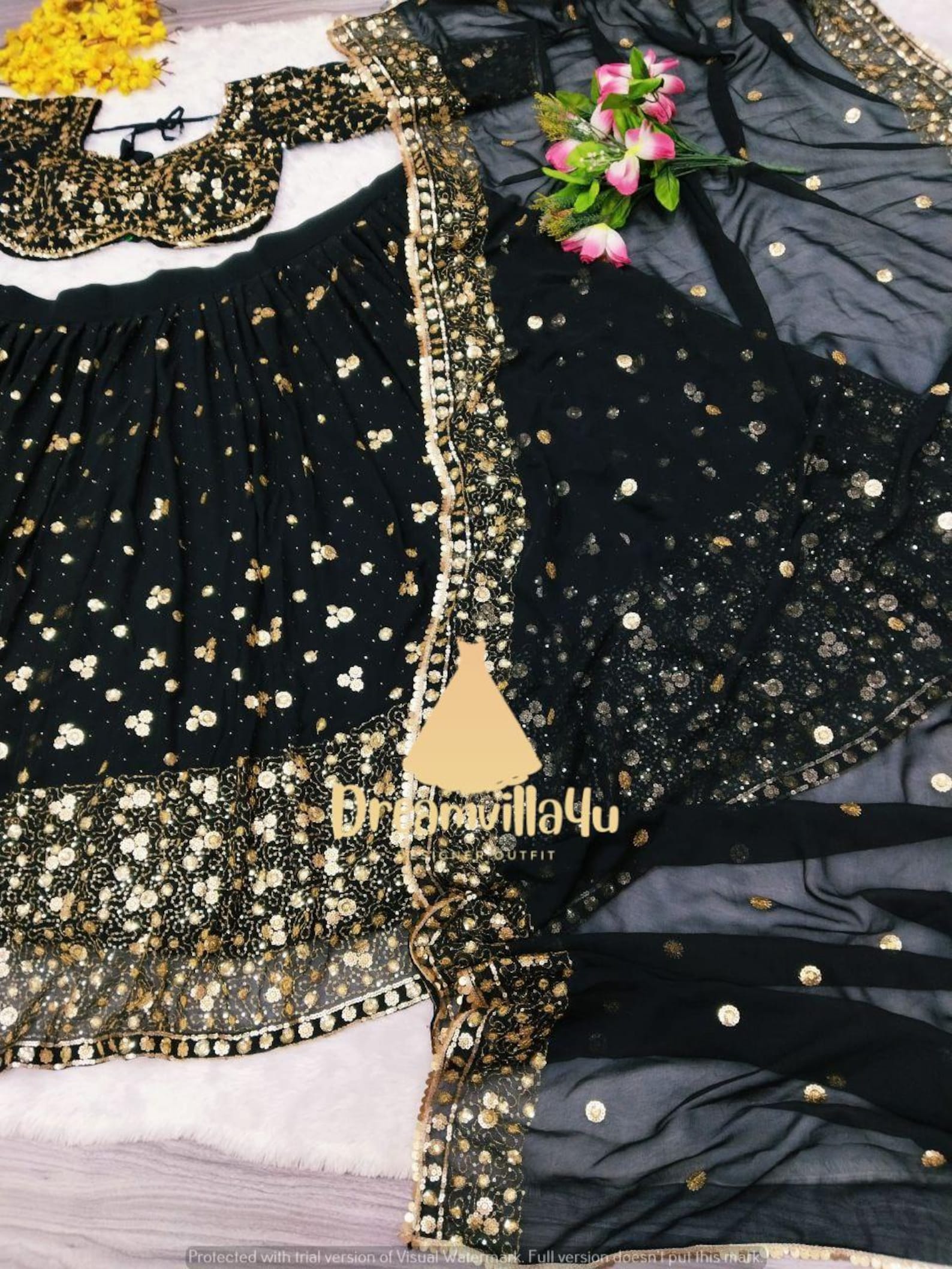 Black Color Lehenga Choli Set Thread & Sequence Embroidery Fully — free download