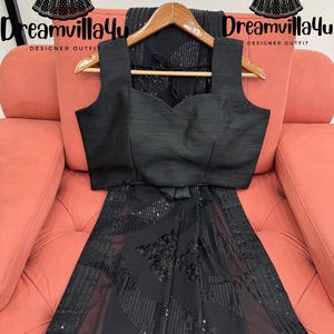 BLACK color Designer Party Wear Saree For Women Indian Wedding Wear Saree Blouse Traditional Bridesmaids Wear Readymade Sari Bollywood Style