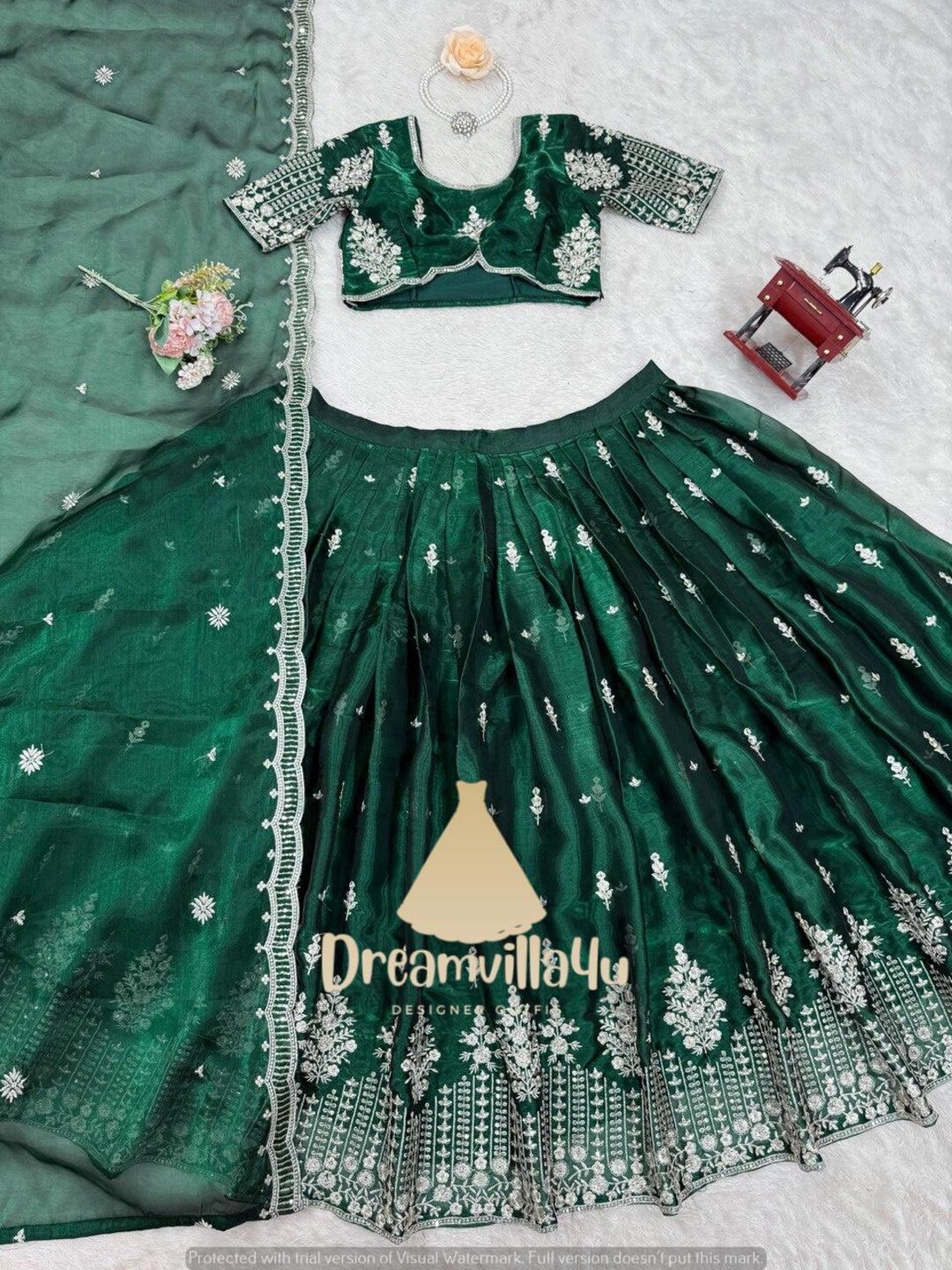Green Lehenga Choli, Jimi Choo Fabric, Thread & Sequin Work - Etsy