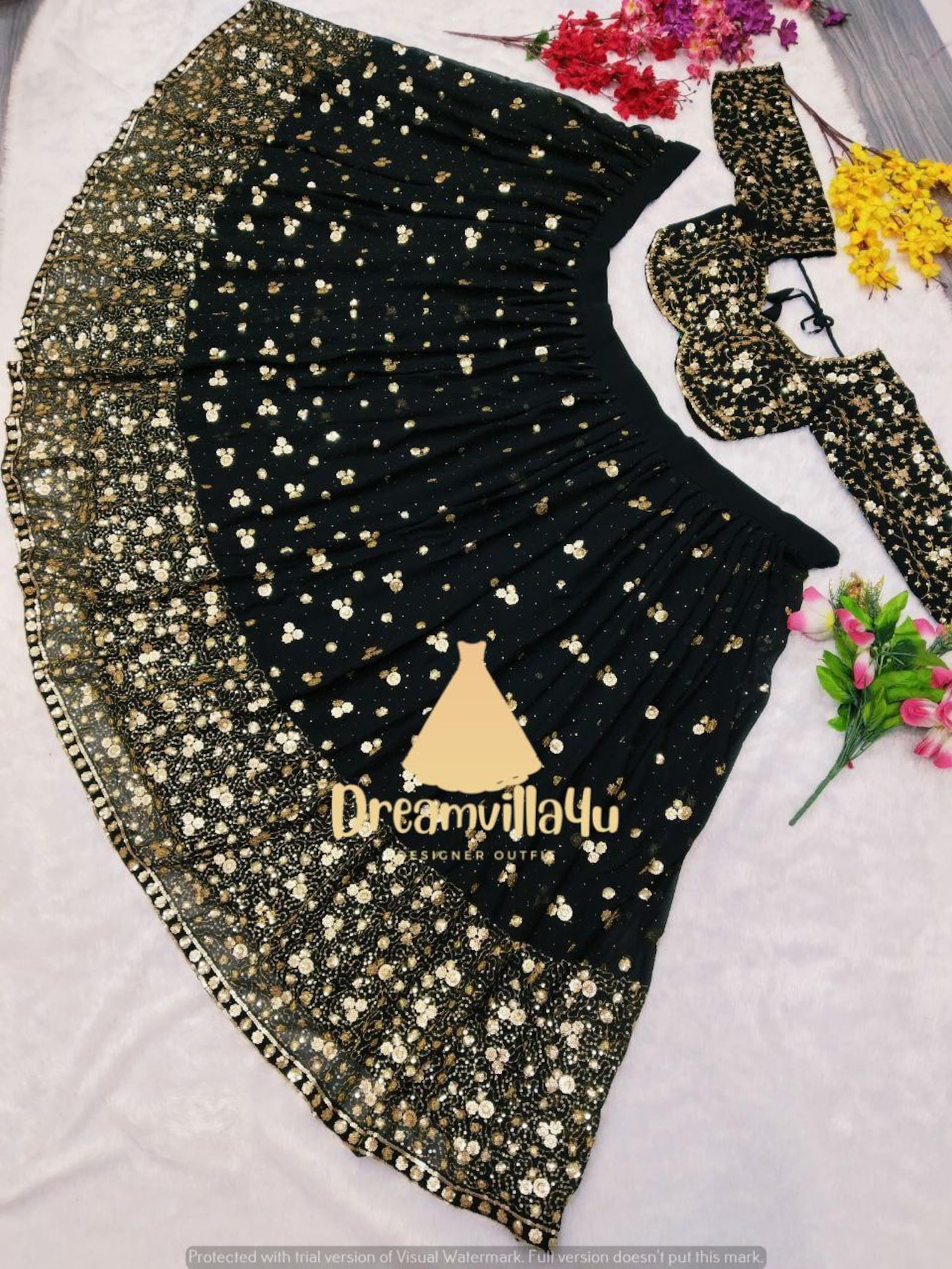 Black Color Lehenga Choli Set Thread & Sequence Embroidery Fully — free download